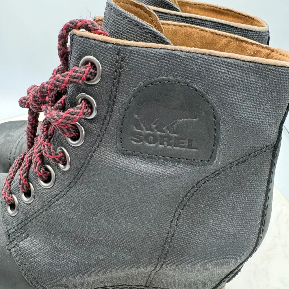 Sorel PDX Wedge Boots Women 6.5 Black Excellent LaceUp Canvas Leather Waterproof